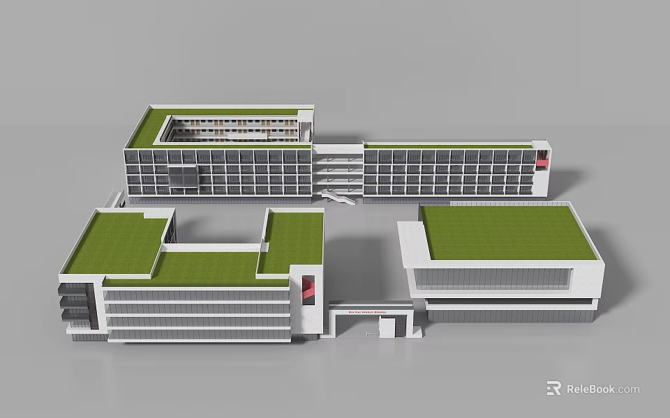 Modern School Building Design Featuring Green Roofs Connected Structures And Large Windows 3d model 