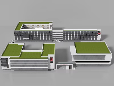 Modern School Building Design Featuring Green Roofs Connected Structures And Large Windows 3d model