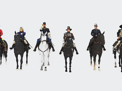 Game and Movie Characters Riding Horses Wearing Various Uniforms in Formation 3d model
