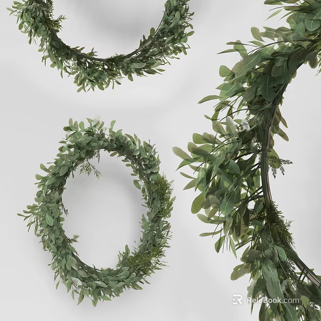 Green Wreaths In Different Sizes With Circular Shape Green Leaves Branches And Light Background 3d model 