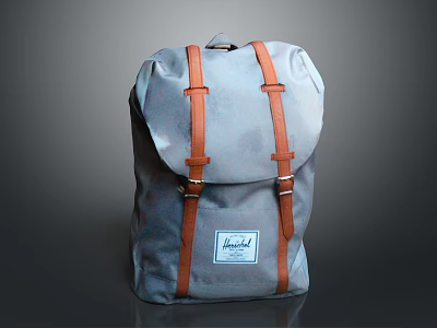 Gray Backpack With Brown Straps And Heritage Brand Label Classic Design 3d model