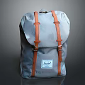 Gray Backpack With Brown Straps And Heritage Brand Label Classic Design