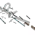 Scattered Roller Coaster Model Parts With Tracks And Metal Support Structures 3d model
