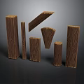 Wooden Logs From Trees In Various Shapes And Sizes On Dark Background
