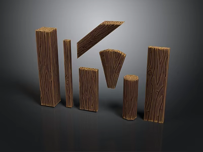 Wooden Logs From Trees In Various Shapes And Sizes On Dark Background 3d model