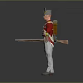 Military Character in Red Uniform Gray Hat White Pants Holding Gun With Gold Accents