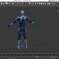 Futuristic Game Movie Character in Black Silver Armor with Blue Accents and Sword