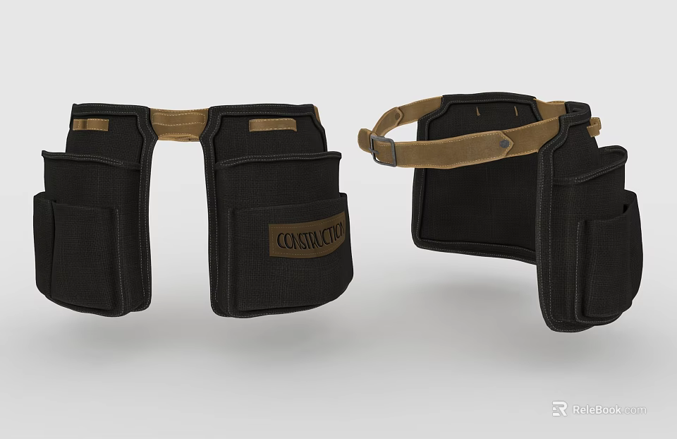 Black Tool Belt With Multiple Pockets And Brown Strap By Golden City 3d model 