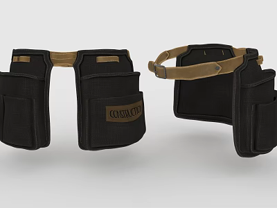 Black Tool Belt With Multiple Pockets And Brown Strap By Golden City 3d model