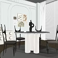 Modern Round Dining Table Set With Marble Top Four Chairs And Decorative Wall Art 3d model