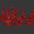 Painted Blue Warrior Figures Holding Axes And Spears On Bases