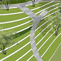 Modern Park Landscape With Curved Lawn Steps Trees Pathway And Green Space