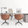 Modern Office Desk With Computer Monitor Desk Lamp Brown And Gray Chairs And Cabinet