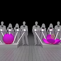 Silhouette Figures Activating Flower Shaped Devices With Light Beams On White Platforms