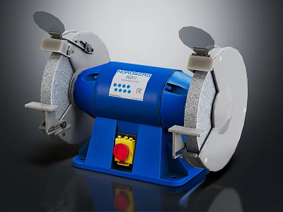 Blue Bench Grinder With Two Grinding Wheels And Red Control Button 3d model