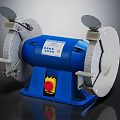 Blue Bench Grinder With Two Grinding Wheels And Red Control Button