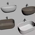 Modern Stylish Bathtubs In White And Brown Colors With Oval Shape And Faucet Fixtures