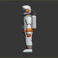 Game Movie Character In White And Orange Astronaut Suit With Transparent Visor And Chest Emblem