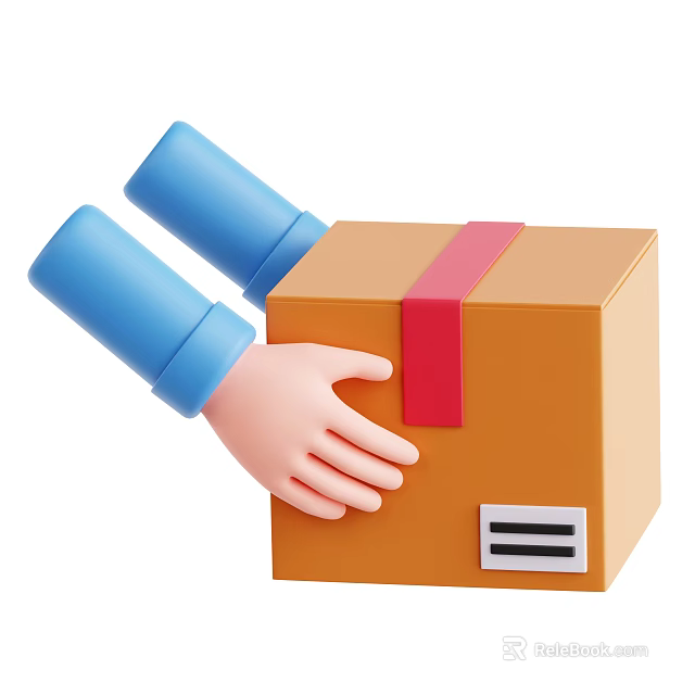 Game Movie Character With Blue Arms Pink Hand Pushing Orange Box Red Tape White Label 3d model 