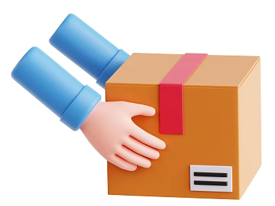 Game Movie Character With Blue Arms Pink Hand Pushing Orange Box Red Tape White Label 3d model