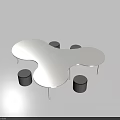 Modern Irregular Shaped White Table With Gray Stools For Home Decor