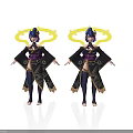 Two Anime Style Characters With Blue Hair Yellow Halos Black Purple Outfits And Golden Trim