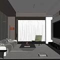 Modern Living Room Interior With Sofa Coffee Table Green Chair And Floor To Ceiling Curtains