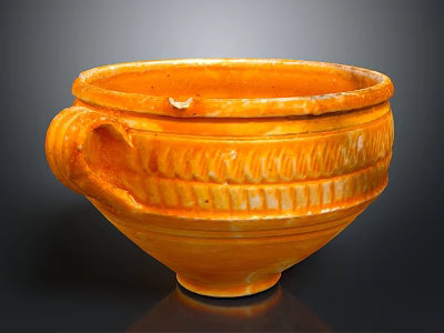 Traditional Orange Ceramic Wine Goblet With Carved Handle And Decorative Surface Patterns 3d model
