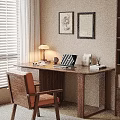 Modern Wooden Desk Interior With Laptop Table Lamp Chair And Wall Art