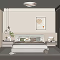 Modern Bedroom Interior Design With Bedside Tables Wall Art Curtains And Soft Rug