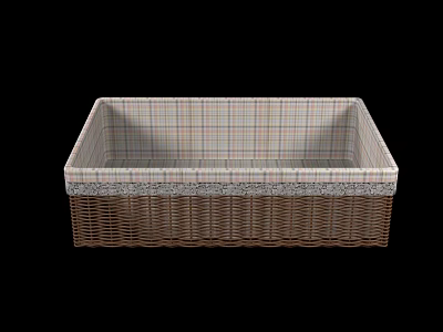 Wicker Storage Basket With Plaid Fabric Lining And Lace Trim Edge For Organizing Home Items 3d model