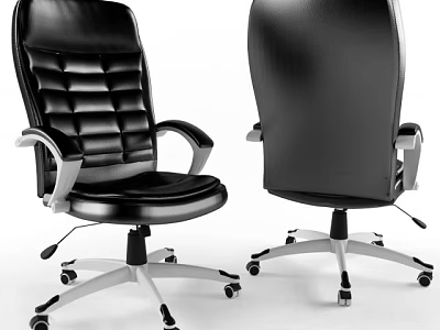Black Leather Office Chair With Armrests Five Point Base And Swivel Casters 3d model