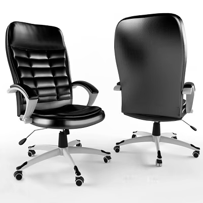 Black Leather Office Chair With Armrests Five Point Base And Swivel Casters 3d model
