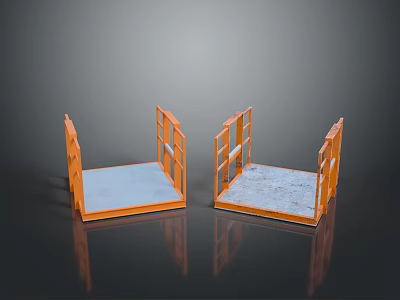 Orange Industrial Metal Platforms With Framed Structure And Flat Base 3d model