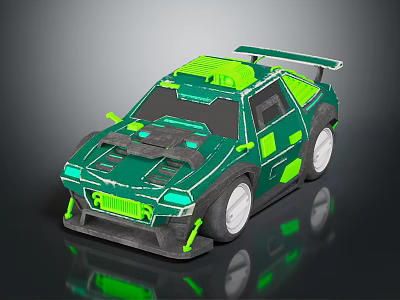 Green Sporty Modified Car With Neon Accents Spoiler And White Wheels 3d model