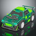 Green Sporty Modified Car With Neon Accents Spoiler And White Wheels