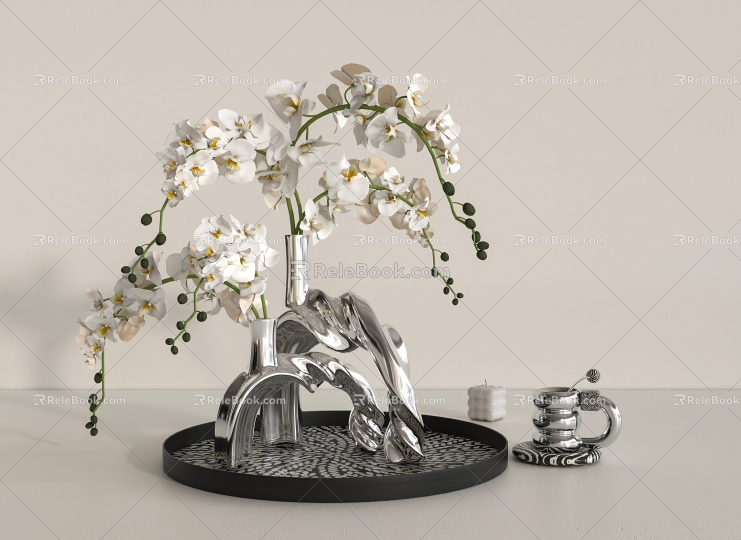 Metal Vase Orchid 3d model