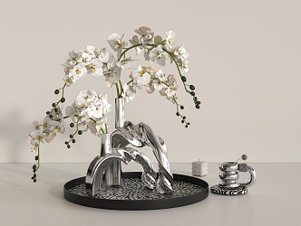 Metal Vase Orchid 3d model