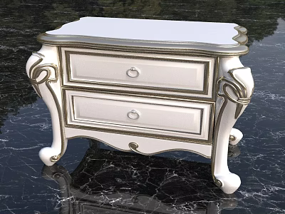Classic White Bedside Table With Two Drawers And Ornate Gold Accent Legs 3d model