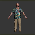 Man With Open Arms In Colorful Floral Shirt Khaki Pants And Yellow Shoes