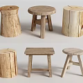 Natural Wooden Stools With Rustic Design And Various Handcrafted Shapes For Home
