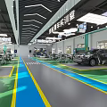 Modern Auto Dealership Showroom With Display Vehicles And Lighting Equipment