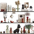Stylish Decorative Ornament Set With Vases Books Sculptures And Plants For Shelf