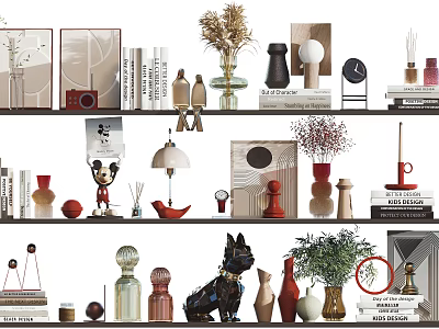 Stylish Decorative Ornament Set With Vases Books Sculptures And Plants For Shelf 3d model