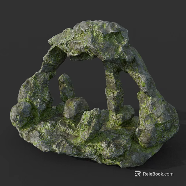 Natural Stone Garden Ornament With Mossy Surface And Decorative Holes Design 3d model 