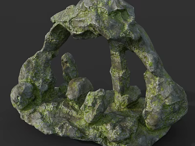 Natural Stone Garden Ornament With Mossy Surface And Decorative Holes Design 3d model