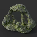 Natural Stone Garden Ornament With Mossy Surface And Decorative Holes Design