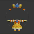 Yellow Dress With Orange Accents And Headpiece Featuring Blue Heart Decor