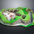 Realistic Terrain Model Featuring Green Grass Stone Walls and Ancient Depressions