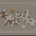 Decorative Wall Hanging With Brown White Leaves And Yellow Flower In Carved Frame
